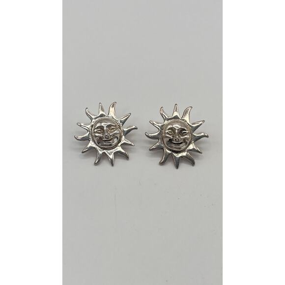 Sterling Silver 925 Taxco Mexico Stud Earrings Smiley Sun Of Knowledge Vintage - Picture 1 of 4